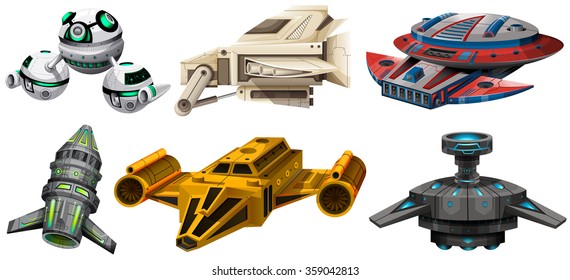 Different design of spaceships illustration