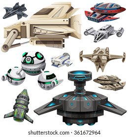 Different design of spaceships illustration