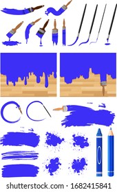 Different design of watercolor painting in blue on white background illustration