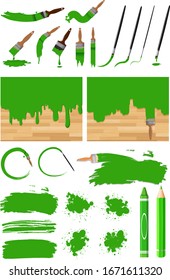 Different design of watercolor painting in green on white background illustration