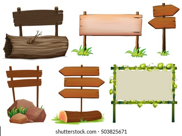 Different design of wooden signs illustration