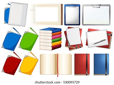 Different designs of books and papers illustration