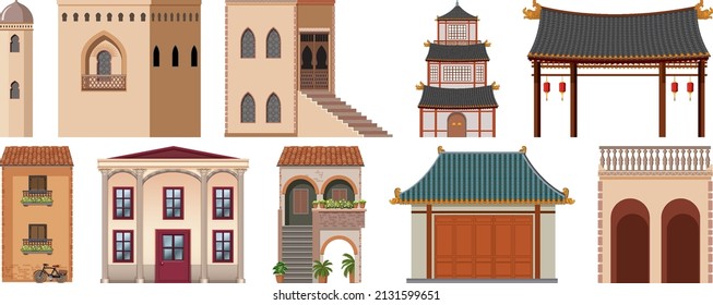 Diferentes diseños de edificios en todo el mundo ilustración