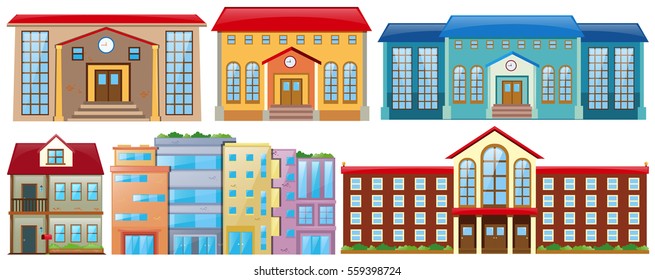 Different designs of buildings	 illustration