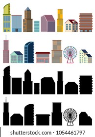 Diferentes diseños de los edificios en la ilustración de fondo blanco