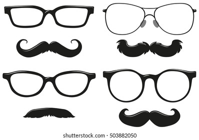 Different designs of mustache and glasses illustration