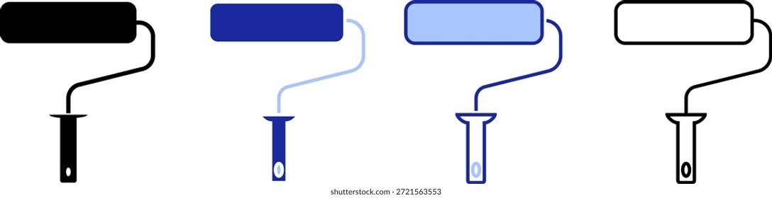 Different designs of paint roller icons showing various colors and styles for creative projects in graphic design
