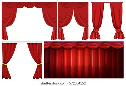 Different designs of red curtain illustration