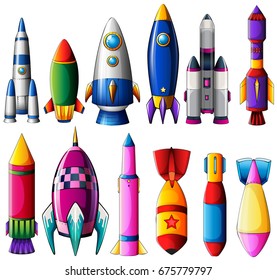 Different designs for rockets illustration