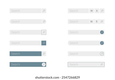 Different designs of search bars displayed on a clean white background in a minimalist style.