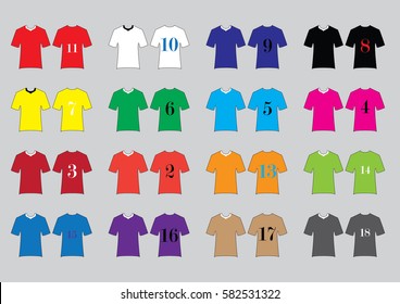 Different Designs of Soccer Kits. Colorful T-Shirts.