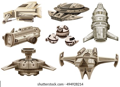 Different designs of spaceships illustration