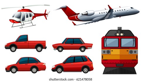 Different designs of transportations illustration