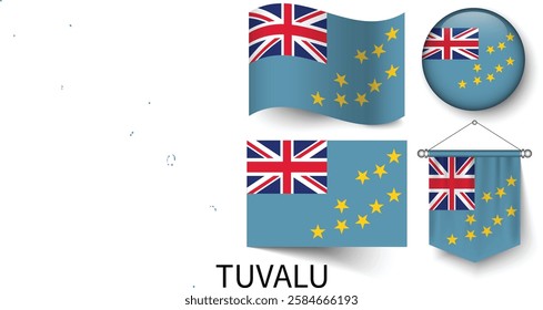 The different designs of Tuvalu's national flags and the map showing Tuvalu's borders