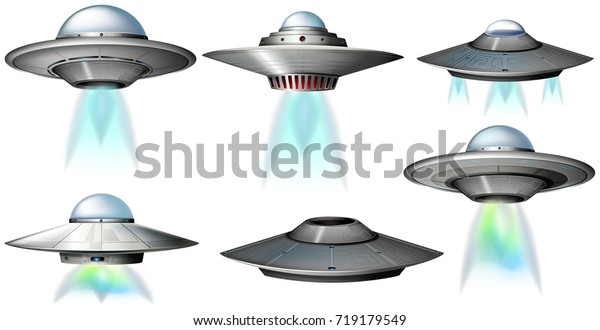 Ufoの様々なデザインのフライングイラスト のベクター画像素材 ロイヤリティフリー