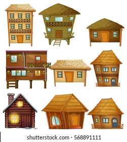 Different designs of wooden cabins illustration