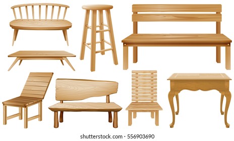 Different designs of wooden chairs illustration