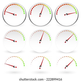 Different dials with red needles