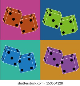different dice on squares with different color