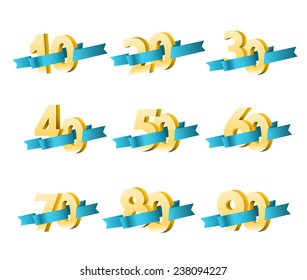 Different digits with ribbons. Sale banner template