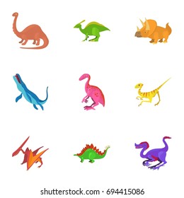Different dinosaur icons set. Cartoon set of 9 different dinosaur vector icons for web isolated on white background