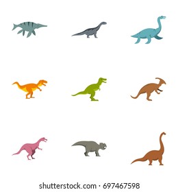 Different dinosaur icons set. Flat set of 9 different dinosaur vector icons for web isolated on white background