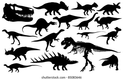 different dinosaur silhouettes isolated on white