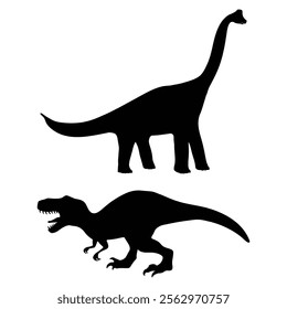 Different Dinosaur Silhouettes on a White Background