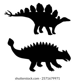 Different Dinosaur Silhouettes on a White Background