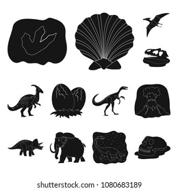 Different dinosaurs black icons in set collection for design. Prehistoric animal vector symbol stock web illustration.