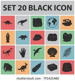 Different dinosaurs black icons in set collection for design. Prehistoric animal vector symbol stock web illustration.
