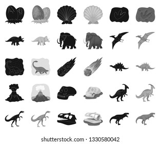 Different dinosaurs black,monochrome icons in set collection for design. Prehistoric animal vector symbol stock web illustration.