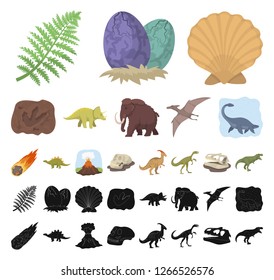 Different dinosaurs cartoon, black icons in set collection for design. Prehistoric animal vector symbol stock web illustration.