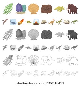Different dinosaurs cartoon icons in set collection for design. Prehistoric animal vector symbol stock web illustration.