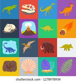 Different dinosaurs cartoon icons in set collection for design. Prehistoric animal vector symbol stock web illustration.