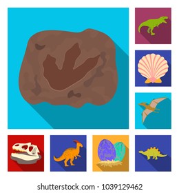 Different dinosaurs flat icons in set collection for design. Prehistoric animal vector symbol stock web illustration.