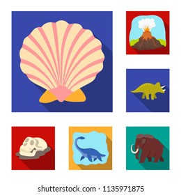 Different dinosaurs flat icons in set collection for design. Prehistoric animal vector symbol stock web illustration.