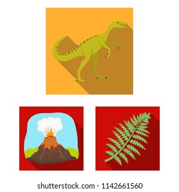 Different dinosaurs flat icons in set collection for design. Prehistoric animal vector symbol stock web illustration.
