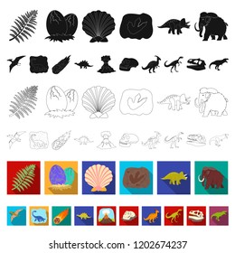 Different dinosaurs flat icons in set collection for design. Prehistoric animal vector symbol stock web illustration.