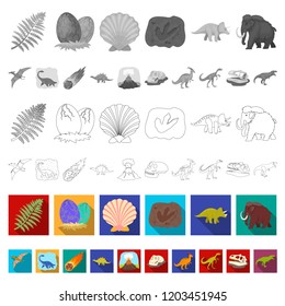 Different dinosaurs flat icons in set collection for design. Prehistoric animal vector symbol stock web illustration.