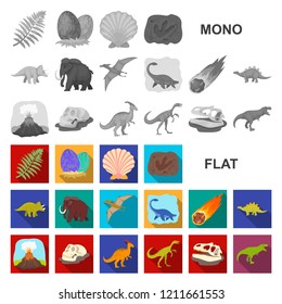 Different dinosaurs flat icons in set collection for design. Prehistoric animal vector symbol stock web illustration.