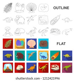Different dinosaurs flat icons in set collection for design. Prehistoric animal vector symbol stock web illustration.