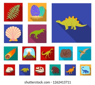 Different dinosaurs flat icons in set collection for design. Prehistoric animal vector symbol stock web illustration.