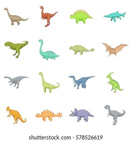 Different dinosaurs icons set. Cartoon illustration of 16 different dinosaurs vector icons for web