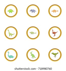Different dinosaurs icons set. Cartoon style set of 9 different dinosaurs vector icons for web design