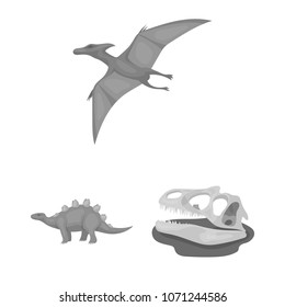 Different dinosaurs monochrome icons in set collection for design. Prehistoric animal vector symbol stock web illustration.