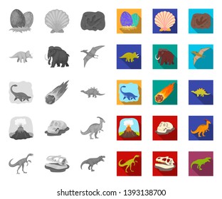 Different dinosaurs mono,flat icons in set collection for design. Prehistoric animal vector symbol stock web illustration.