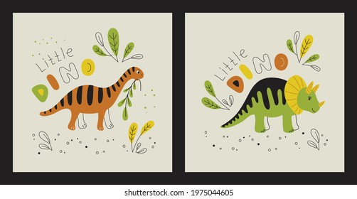 Different dinosaurs on a light background  - set of prints. Vector Print for kids, baby, children
