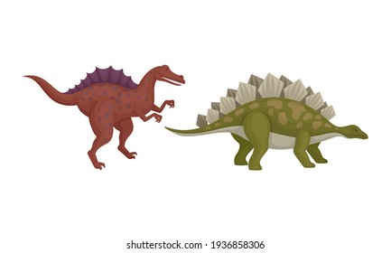Different Dinosaurs as Terrestrial Reptiles of Jurassic Period Vector Set