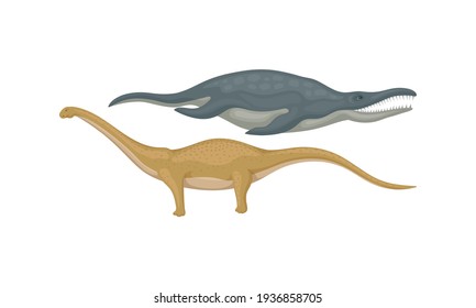 Unterschiedliche Dinosaurier als Terrestrial Reptilien des Jurassic Period Vector Set